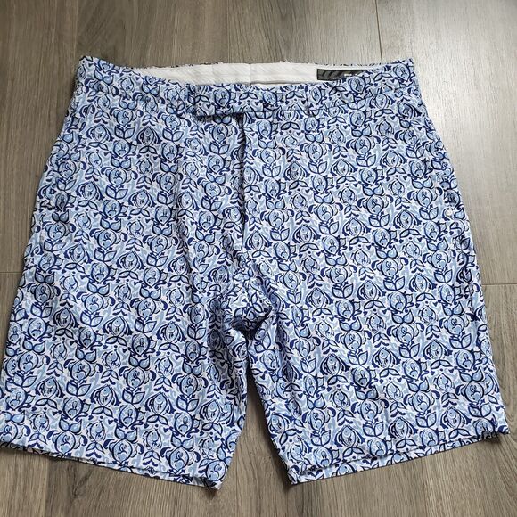 RLX Ralph Lauren Shorts Men 34 9" Performance Golf Fish Print Blue Flat Front - Picture 1 of 9